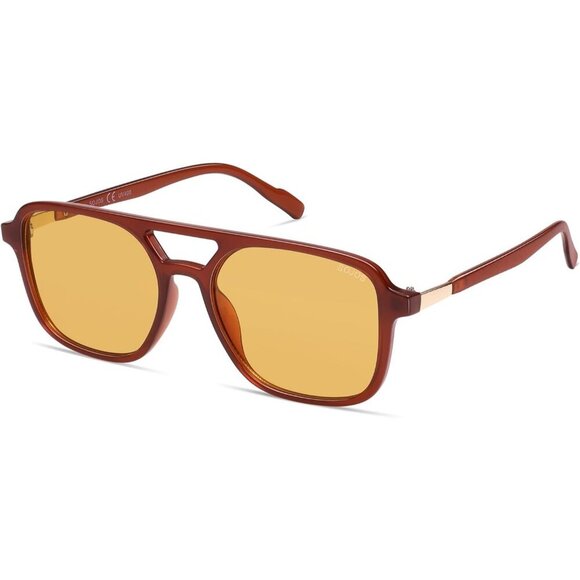 Women\'s Brown Yellow Trendy Rectangle Retro Aviator Sunglasses Elegant Frame main image 6